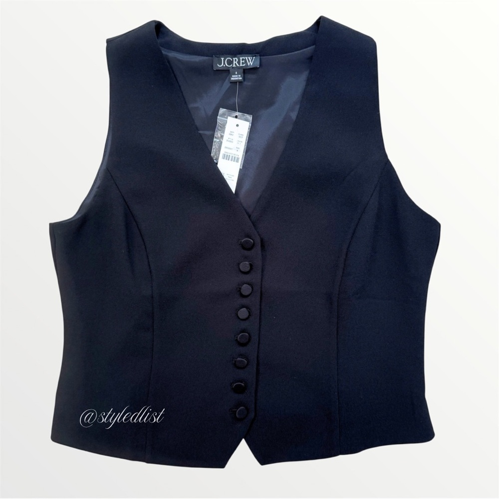 J.Crew Slim-Fit Tuxedo Vest in City Crepe Black 4 NWT